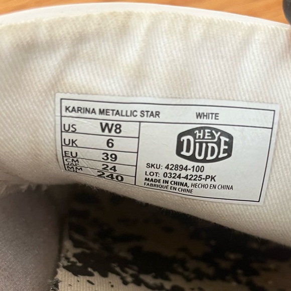 Hey Dude Karina Metallic Star White Shoes Size 8 - Picture 8 of 9
